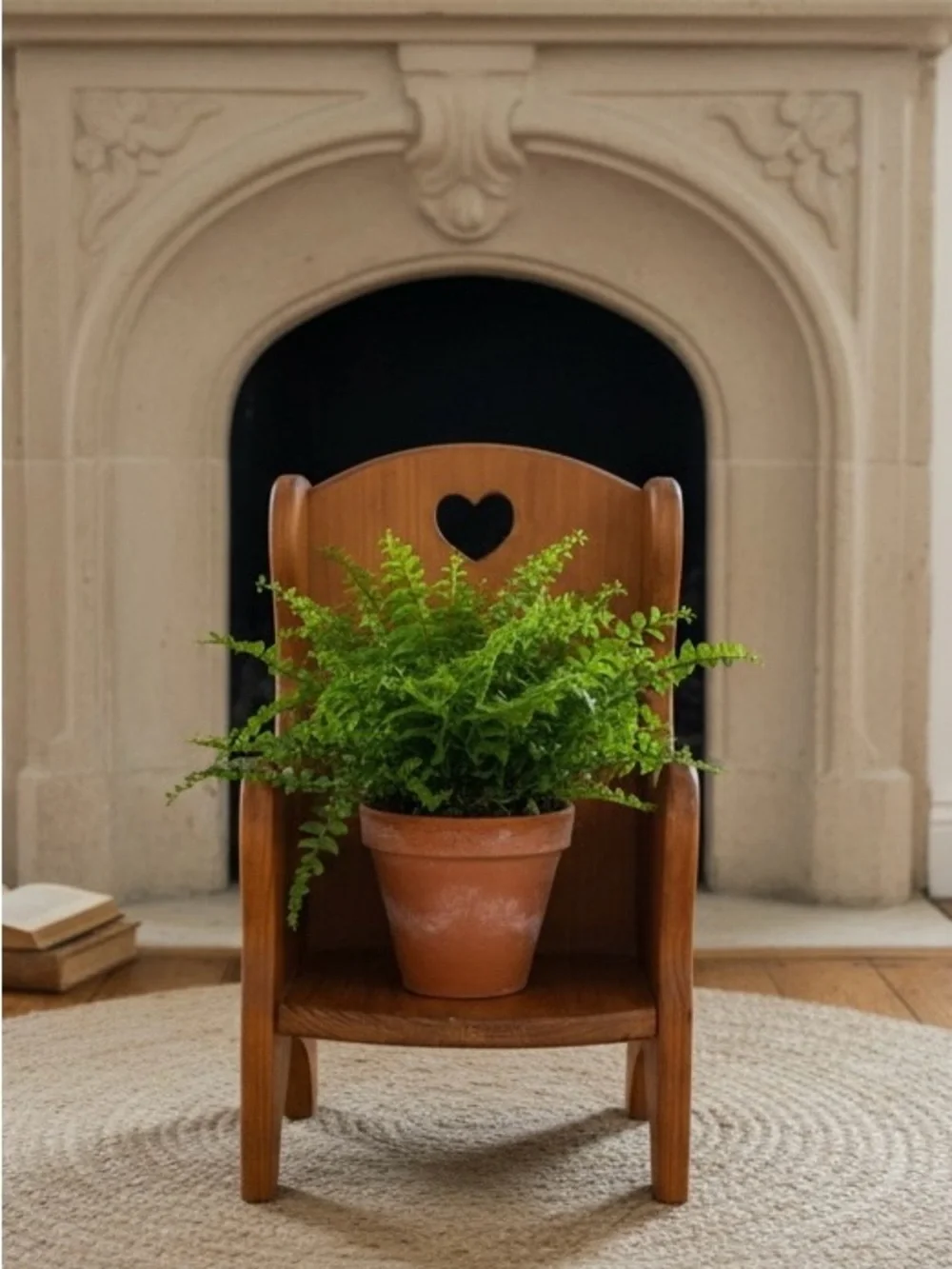 Wooden Doll Bear Chair Heart Accents Plant Stand Wood Cottage Country Farmhouse